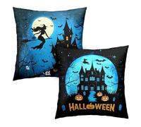 Kwlegh Lot de 2 housses de coussin d'Halloween 45,7 x 45,7 cm, château de sorcière, horreur, pleine lune, chauve-souris, fantôme, citrouille, décoration d'intérieur, canapé