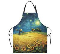 Kwlegh Tabliers d'automne motif tournesol doré champ de blé sous Van Gogh, tablier de nuit étoilée avec poches, sangle réglable, tablier de chef de cuisine d'automne pour peinture, artisanat, cuisine