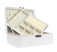 KWMAEEUID Coffret à Bijoux pour Femmes, boîte de Rangement à 2 Niveaux, Grand présentoir verrouillable pour Boucles d'oreilles, bagues, Colliers, Bracelets, boîte de Rangement pour Bijoux