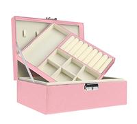 KWMAEEUID Coffret à Bijoux pour Femmes, boîte de Rangement à 2 Niveaux, Grand présentoir verrouillable pour Boucles d'oreilles, bagues, Colliers, Bracelets, boîte de Rangement pour Bijoux