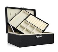 KWMAEEUID Coffret à Bijoux pour Femmes, boîte de Rangement à 2 Niveaux, Grand présentoir verrouillable pour Boucles d'oreilles, bagues, Colliers, Bracelets, boîte de Rangement pour Bijoux