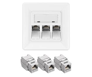 kwmobile 3x Module Keystone Cat 6A - Lot 3x Connecteur Module de Brassage 1x Prise Murale - Branchement Câble RJ45 avec Raccord Blindé - Snap-in