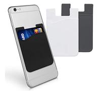 kwmobile 3X Porte-Carte Adhésif pour Téléphone - Pochette Autocollante Silicone pour Smartphone - Format Carte Bleue - Noir-Gris-Blanc