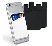 kwmobile 3X Porte-Carte Adhésif pour Téléphone - Pochette Autocollante Silicone pour Smartphone - Format Carte Bleue - Noir-Noir-Blanc