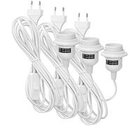 kwmobile 3x porte-lampe E27 avec anneau fileté et cordon d'alimentation avec interrupteur - Support de lampe et câble, 3,5m en blanc