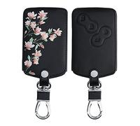 kwmobile Accessoire Clé de Voiture Compatible avec Renault 4-Bouton (Keyless Go uniquement) - Coque de Protection en Simili Cuir - magnolias rose clair-blanc-noir