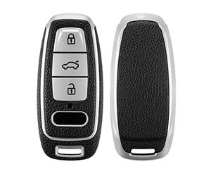 kwmobile Accessoire Clef de Voiture Compatible avec Audi A6 A7 A8 Q7 Q8 Keyless 3-Bouton - Coque de Protection en Silicone argenté-Noir
