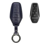 kwmobile Accessoire Clef de Voiture Compatible avec BYD Atto 3 / Sealion/Han/Tang/Dolphin/Seal Coque - Coque clé de Voiture en Cuir véritable avec Porte-clés - Bleu foncé