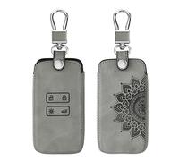 kwmobile Accessoire Clef de Voiture Compatible avec Renault Smart Key 4-Bouton (Keyless Go Uniquement) - Coque de Clé de Voiture en Nubuck - Rosace Gris
