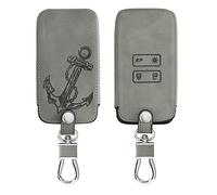 kwmobile Accessoire Clef de Voiture Compatible avec Renault Smart Key 4-Bouton (Keyless Go Uniquement) - Coque de Clé de Voiture en Nubuck - Ancre Vintage Gris