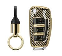 kwmobile Boitier clé Voiture Compatible avec Audi Clé 3-Touches Coque - Coque Silicone Clef de Voiture étui de Protection avec Porte-clés - doré-Noir
