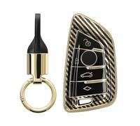 kwmobile Boitier clé Voiture Compatible avec BMW Smart Key 3-Bouton Coque - Coque Silicone Clef de Voiture étui de Protection avec Porte-clés - doré-Noir