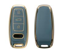 kwmobile Boitier Clef Voiture Compatible avec Audi A6 A7 A8 Q7 Q8 E-Tron 3-Boutons Clé Voiture Keyless - Coque en Silicone de Clef de Voiture - Étui de Protection Bleu-doré
