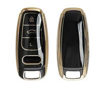 kwmobile Boitier Clef Voiture Compatible avec Audi A6 A7 A8 Q7 Q8 e-tron 3 Boutons Keyless - Coque en Silicone de Clef de Voiture - Étui de Protection Noir-doré
