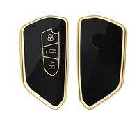 kwmobile Boitier Clef Voiture Compatible avec VW Golf 8 3-Bouton - Coque en Silicone de Clef de Voiture - Étui de Protection Noir-doré