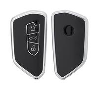 kwmobile Boitier Clef Voiture Compatible avec VW Golf 8 3-Bouton - Coque en Silicone de Clef de Voiture - Étui de Protection Noir-argenté