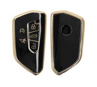 kwmobile Boitier Clef Voiture Compatible avec VW Golf 8 5 Boutons Seat Leon MK4 Tarraco Atec - Coque en Silicone de Clef de Voiture - Étui de Protection Noir-doré