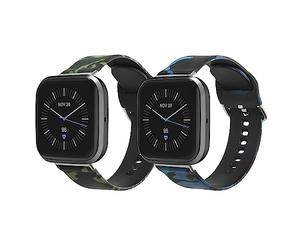 kwmobile Bracelet compatible avec Fitbit Versa 4 / Sense 2 / Versa 3 / Sense - Set 2x bracelet de rechange en TPU et en silicone pour fitness tracker - camouflage noir-vert clair-vert foncé