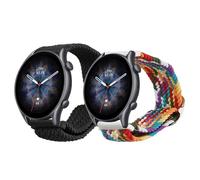 kwmobile Bracelet compatible avec Huami Amazfit GTR 3 / GTR 3 Pro bracelet - 2x bracelet de rechange en nylon pour fitness tracker - noir-multicolore