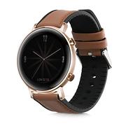 kwmobile Bracelet compatible avec Huawei Watch 2 / Watch GT2 (42mm) / Honor Magic Watch 2 (42mm) bracelet - Bracelet de rechange en cuir véritable et silicone - marron-noir