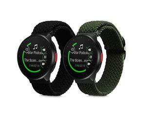 kwmobile Bracelet Compatible avec Polar Pacer/Pacer Pro/Ignite - 2X Bracelet de Rechange en Nylon Noir-Vert pour Fitness Tracker