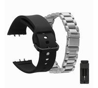kwmobile Bracelet Compatible avec Samsung Galaxy Fit 3 Bracelet - 2x Bracelet de Rechange en Silicone et Inox pour Fitness Tracker - noir-argenté