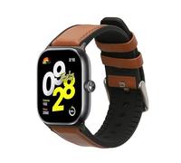 kwmobile Bracelet compatible avec Xiaomi Redmi Watch 5 & 4 / Smart Band 8 Pro/Smart Band 9 Pro bracelet - Bracelet de rechange en cuir véritable et silicone - marron-noir