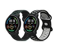 kwmobile Bracelet compatible avec Xiaomi Watch S4/S4 Sport/S3/S2/Watch S1 Active/Redmi Watch 5 Active - Set 2x bracelet de rechange taille 14-22 cm en silicone - noir-gris-vert foncé-noir