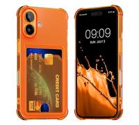 kwmobile Coque avec Compartiment pour Cartes Compatible avec Apple iPhone 16 - Coque Souple pour Téléphone iPhone 16 - Coque de Protection Orange fruitée-Transparent
