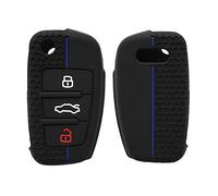 kwmobile Coque e Voiture Compatible avec Audi Clé 3-Touches Accessoire clé Voiture - Protection étui Souple en Silicone - Noir-Bleu