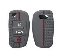 kwmobile Coque clé de Voiture Compatible avec Audi Clé 3-Touches Accessoire clé Voiture - Protection étui Souple en Silicone - Gris-Rouge