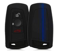 kwmobile Coque clé de Voiture Compatible avec BMW (Keyless Go Uniquement) 3-Bouton Accessoire clé Voiture - Protection étui Souple en Silicone - Bleu-Noir