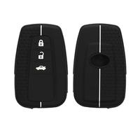 kwmobile Coque e Voiture Compatible avec Toyota 3 Bouton RAV4 CHR Corolla 2021 Yaris Hilux Accessoire clé Voiture - Protection étui Souple en Silicone - Noir-Blanc