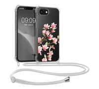 kwmobile Coque Collier Compatible avec Apple iPhone 16e Coque - Housse en Silicone avec Cordon de Collier - Rose Clair-Blanc-Transparent