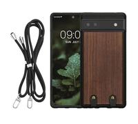 kwmobile Coque Collier Compatible avec Google Pixel 6a Coque - Housse de Protection en Bois avec Cordon Sangle - Brun foncé