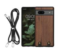 kwmobile Coque Collier Compatible avec Google Pixel 7a Coque - Housse de Protection en Bois avec Cordon Sangle - Brun foncé