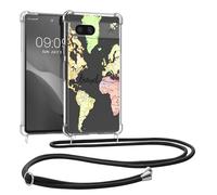 kwmobile Coque Collier Compatible avec Google Pixel 7a Coque - Housse en Silicone avec Cordon de Collier - Noir-Multicolore-Transparent