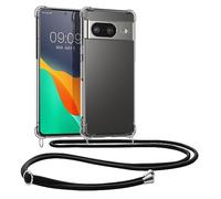 kwmobile Coque Collier Compatible avec Google Pixel 8 Coque - Housse de Protection en TPU avec Cordon Sangle - Noir-Transparent