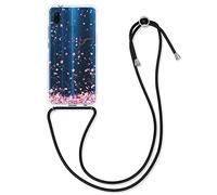 kwmobile Coque Collier Compatible avec Huawei P20 Lite Coque - Housse en Silicone avec Cordon de Collier - Rose Clair-Brun foncé-Transparent