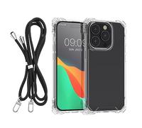 kwmobile Coque Collier Compatible avec iPhone 15 Pro Max Coque - Housse de Protection en TPU avec Cordon Sangle - Transparent-Noir