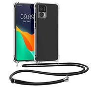 kwmobile Coque Collier Compatible avec Motorola Edge 30 Neo Coque - Housse de Protection en TPU avec Cordon Sangle - Transparent-Noir