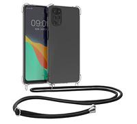 kwmobile Coque Collier Compatible avec Motorola Moto G22 Coque - Housse de Protection en TPU avec Cordon Sangle - Transparent-Noir