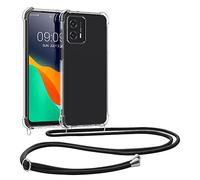 kwmobile Coque Collier Compatible avec Motorola Moto G53 5G Coque - Housse de Protection en TPU avec Cordon Sangle - Transparent-Noir