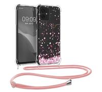 kwmobile Coque Collier Compatible avec Motorola Moto G54 5G Coque - Housse en Silicone avec Cordon de Collier - Rose Clair-Brun foncé-Transparent