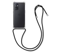 kwmobile Coque Collier Compatible avec OnePlus 9 Pro Coque - Housse de Protection en TPU avec Cordon Sangle - Noir-Transparent