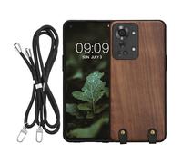 kwmobile Coque Collier Compatible avec OnePlus Nord 2T 5G Coque - Housse de Protection en Bois avec Cordon Sangle - Brun foncé