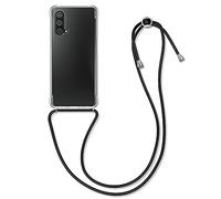 kwmobile Coque Collier Compatible avec OnePlus Nord CE 5G Coque - Housse de Protection en TPU avec Cordon Sangle - Noir-Transparent