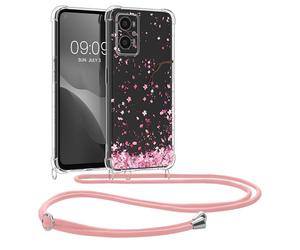 kwmobile Coque Collier Compatible avec Oppo A76 / A96 Coque - Housse en Silicone avec Cordon de Collier - Rose Clair-Brun foncé-Transparent