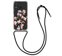 kwmobile Coque Collier Compatible avec Samsung Galaxy A20e Coque - Housse en Silicone avec Cordon de Collier - Rose Clair-Blanc-Transparent