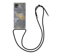 kwmobile Coque Collier Compatible avec Samsung Galaxy A22 5G Coque - Housse en Silicone avec Cordon de Collier - doré-Gris-Transparent